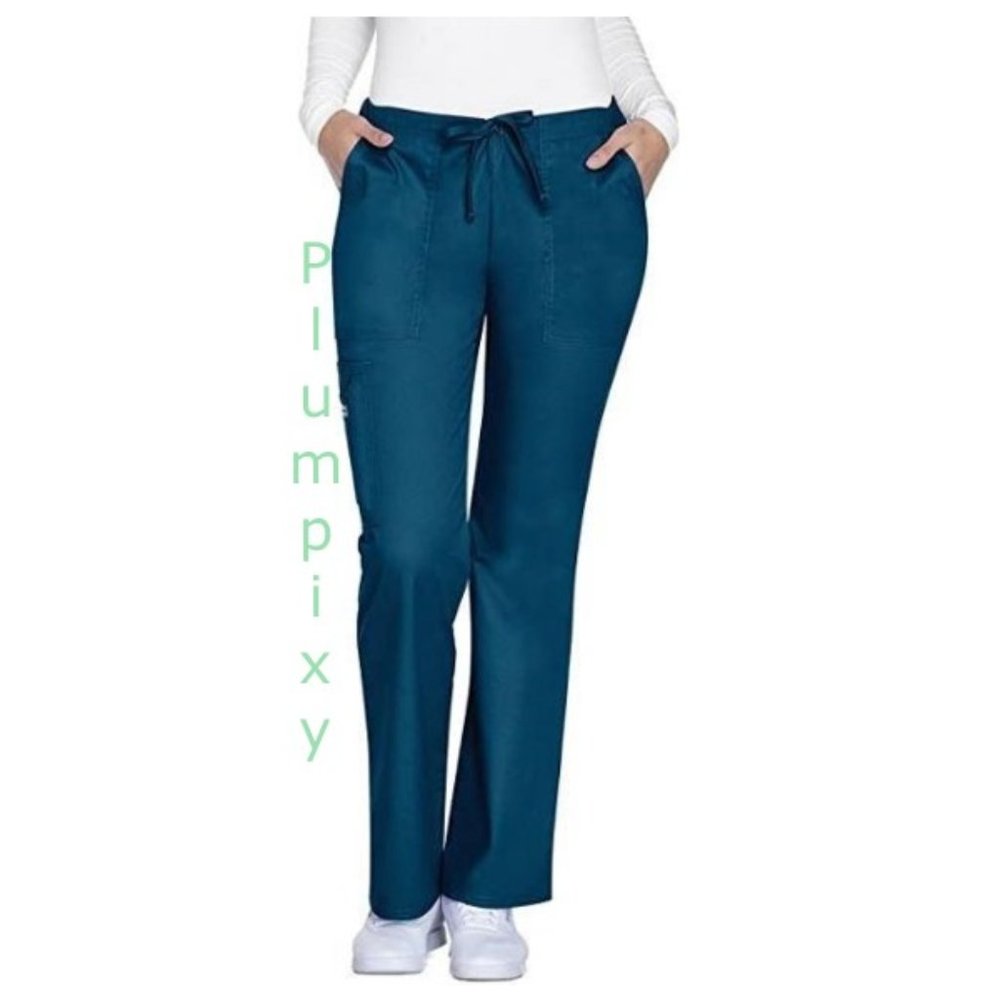 Cherokee Women's Stretch Mid Rise Drawstring Cargo Pants XL Caribbean Blue